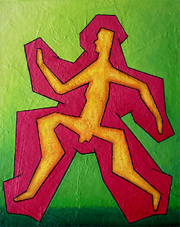 <span style="font-weight: bold">Ampelmännchen</span>   - 2007<br />Ölmalerei auf Holztafel - B: 40 cm x H: 52 cm