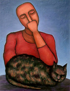 <span style="font-weight: bold">Frau mit Katze</span>   - 1964/2003<br />Ölmalerei auf Leinwand - B: 42 cm x H: 60 cm